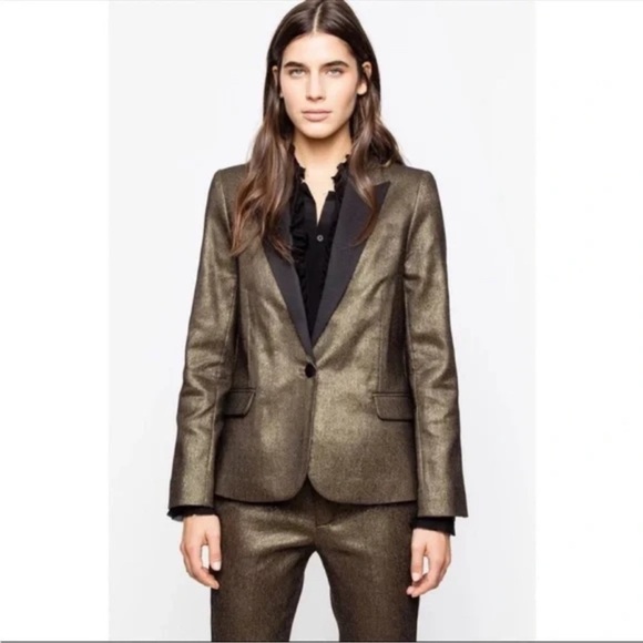 NEW Zadig & Voltaire Victor Metallic Bronze Tuxedo Blazer Size - Picture 1 of 12
